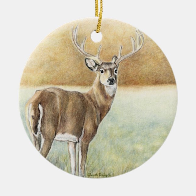Weißwedelhirschkunst Verzierung Keramik Ornament (Vorne)