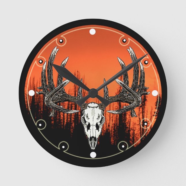 Weißwedelhirschschädel 6 runde wanduhr (Vorderseite)