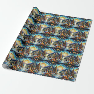 Weißweihnachtszene aus verklebtem Glas Geschenkpapier