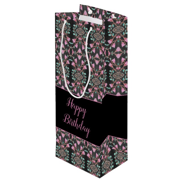 Weißwein Gemusterte schwarze Geschenktasche Geschenktüte Für Weinflaschen (Rückseite Schrägansicht)