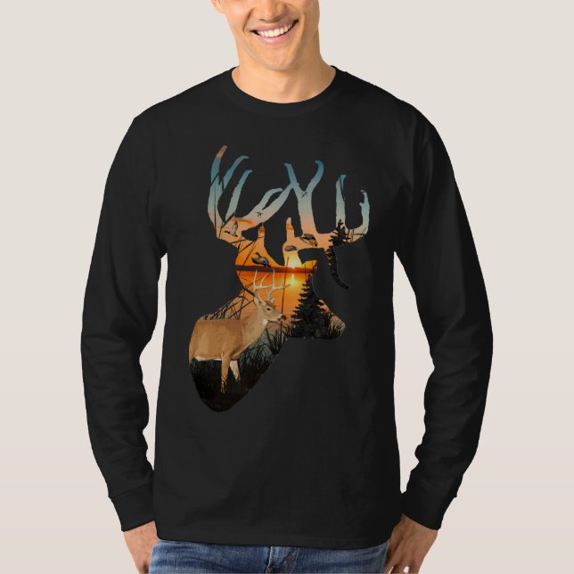 Weißwein Hirsch Langschläfer Shirt, Hirschjagd T-Shirt (Vorderseite)