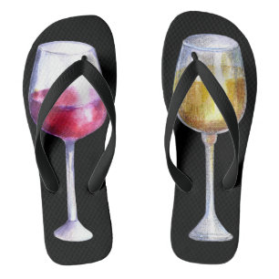 Weißwein Rot Brille Wasserfarbe Schwarz Flip Flops