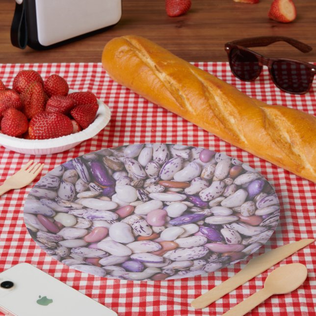 Weißweiße und lila coole Bohnen Pappteller (Picknick)