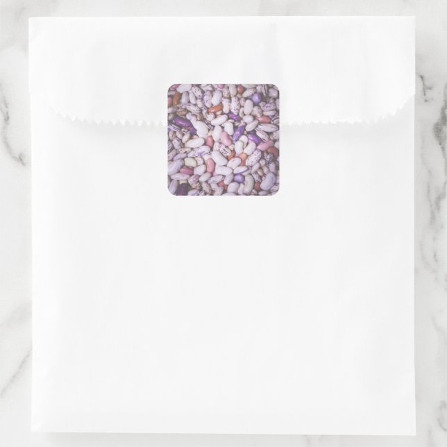 Weißweiße und lila coole Bohnen Quadratischer Aufkleber (Tasche)