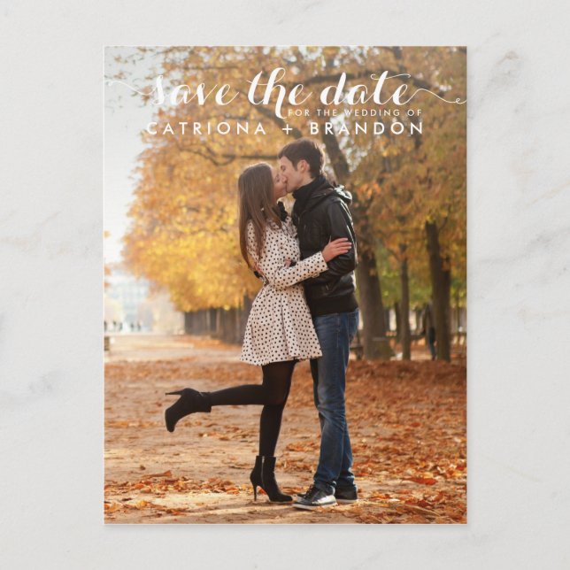 WEISSWEISSWEISSER SKRIPT SAVE THE DATE POSTCARD ANKÜNDIGUNGSPOSTKARTE (Vorderseite)