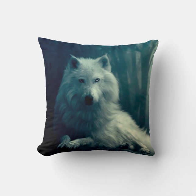 Weißwolf im Nachtwald Kissen (Vorderseite)