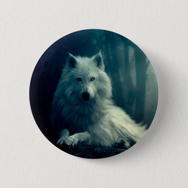 Weißwolf im Nachwald Button (Vorderseite)
