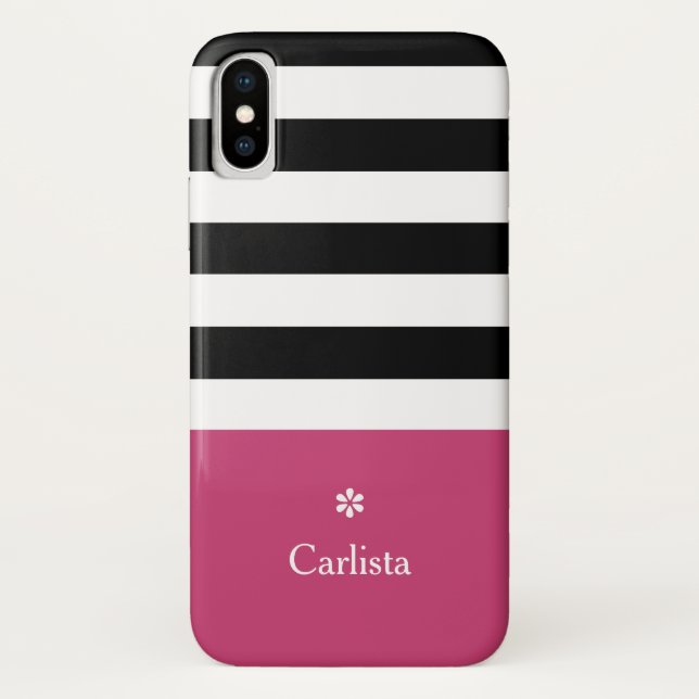 Weite schwarze horizontale Streifen dunkelrosa Nam Case-Mate iPhone Hülle (Rückseite)