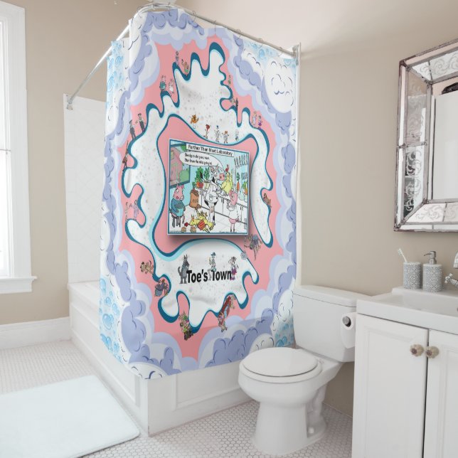 Weiter als Fleisch | Satirischer Humor Duschvorhang (Beispiel)