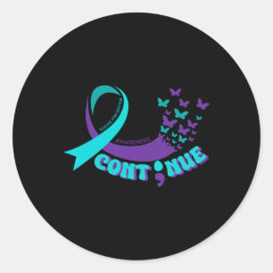 Weiter Semicolon Butterfly Lila Aquamariner Ribbon Runder Aufkleber