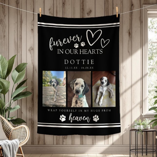 Weitere Informationen zu unserem Hundelernamen Fot Fleecedecke (Furever In Our Hearts Scrpit Typography Black and White Dog Memorial Photo Blanket)