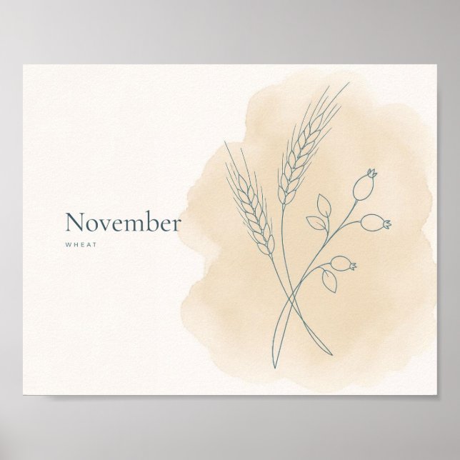 Weizen Botanischer Kunstdruck | November Poster (Vorne)