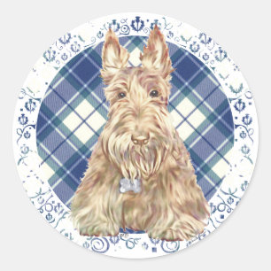 Weizen Scottie-Tartan Runder Aufkleber