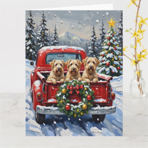 Weizen-Terrier-Weihnachten-Roter-LKW-Urlaubsgesche Karte