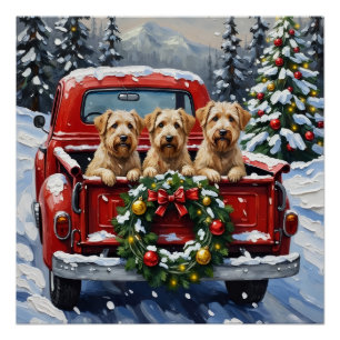 Weizen-Terrier-Weihnachten-Roter-LKW-Weihnachtsges Poster