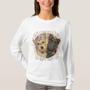 Weizenfarbene und schwarze Scotties auf Tartan T-Shirt