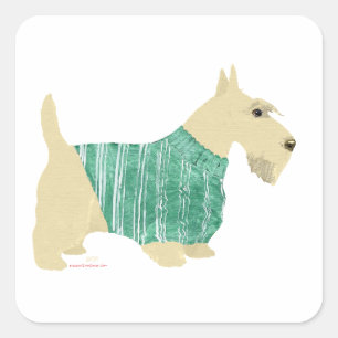 Weizenfarbener Scottish-Terrier-Pullover Quadratischer Aufkleber