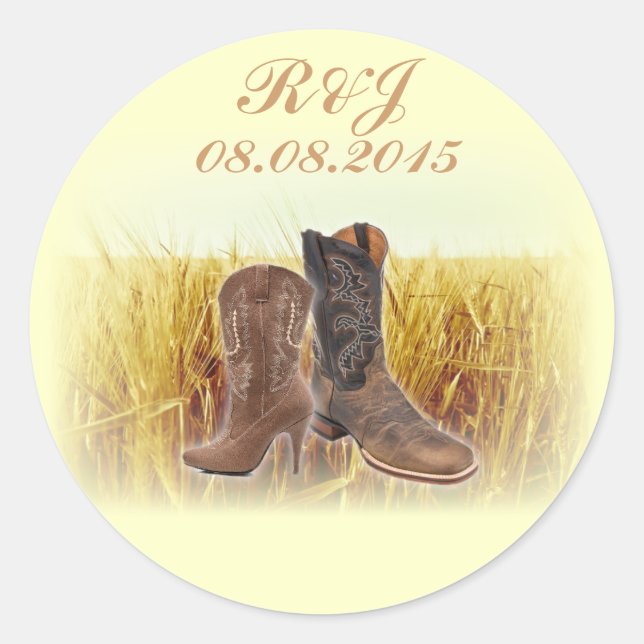 Weizenfarm Western Cowboy Hochzeit Runder Aufkleber (Vorderseite)
