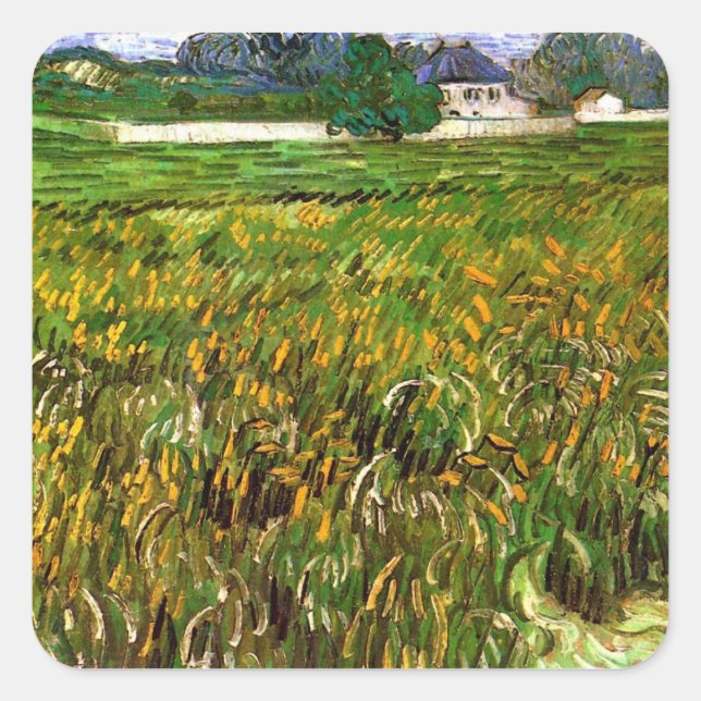 Weizenfeld bei Auvers von Vincent van Gogh Quadratischer Aufkleber (Vorderseite)