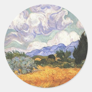 Weizenfeld mit Cypress von Van Gogh. Runder Aufkleber