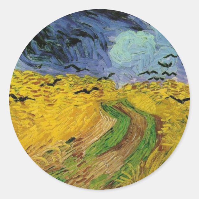 Weizenfeld mit Krähen - Vincent Van Gogh Runder Aufkleber (Vorderseite)