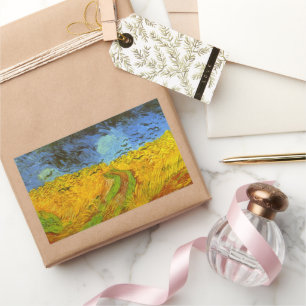 Weizenfeld mit Krähen von Vincent van Gogh Rechteckiger Aufkleber