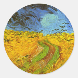 Weizenfeld mit Krähen von Vincent van Gogh Runder Aufkleber