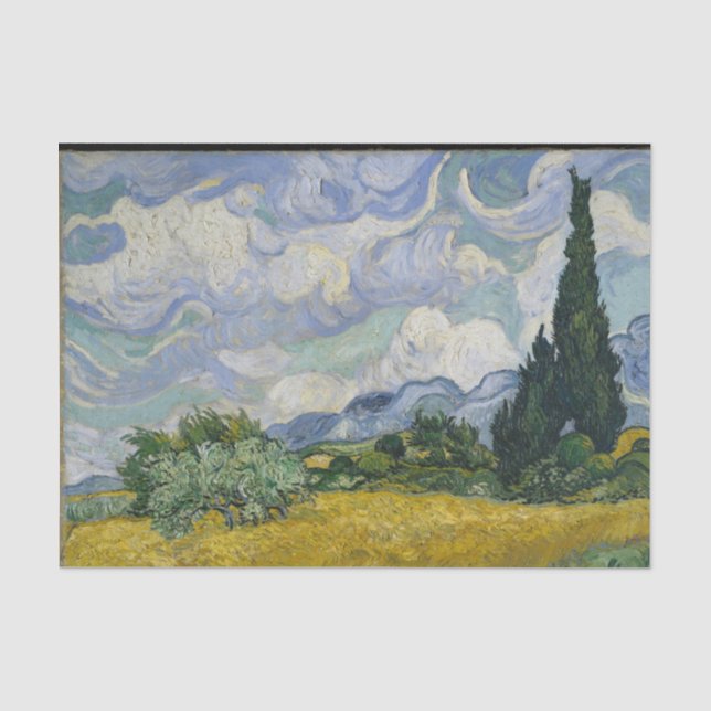 Weizenfeld mit Zypressen Dekoupage Tissue Paper Seidenpapier (Vorderseite)