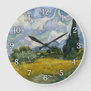 Weizenfeld mit Zypressen Große Wanduhr
