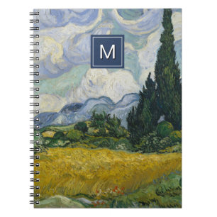 Weizenfeld mit Zypressen Kunst Monogramm Notizblock