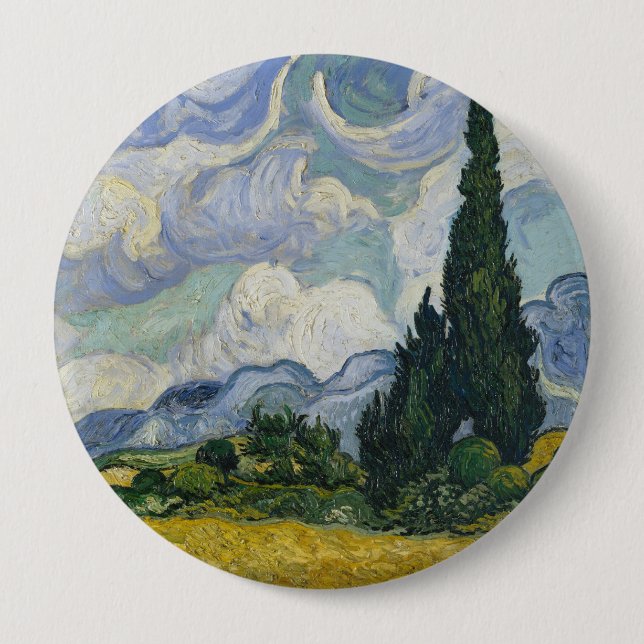 Weizenfeld mit Zypressen, Ölmalerei, Van Gogh Button (Vorderseite)