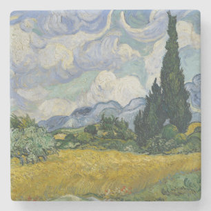 Weizenfeld mit Zypressen, Ölmalerei, Van Gogh Steinuntersetzer