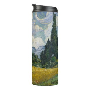Weizenfeld mit Zypressen, Ölmalerei, Van Gogh Thermosbecher