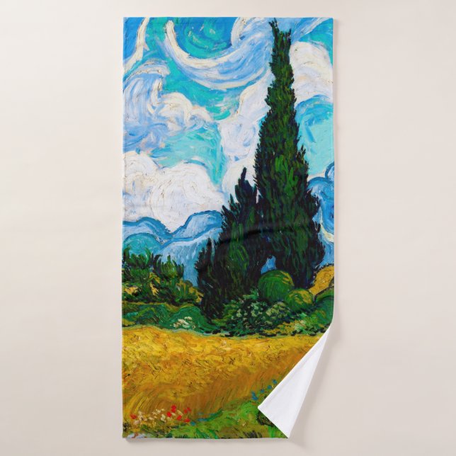 Weizenfeld mit Zypressen, Van Gogh Badehandtuch (Badehandtuch)