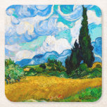 Weizenfeld mit Zypressen, Van Gogh Rechteckiger Pappuntersetzer<br><div class="desc">Vincent Willem van Gogh (30. März 1853 - 29. Juli 1890) war ein niederländischer postimpressionistischer Maler, der zu den berühmtesten und einflussreichsten Persönlichkeiten in der Geschichte der Western-Kunst zählt. In etwas mehr als einem Jahrzehnt schuf er etwa 2100 Kunstwerke, darunter etwa 860 Ölgemälde, die größtenteils aus den Jahre seines Lebens....</div>