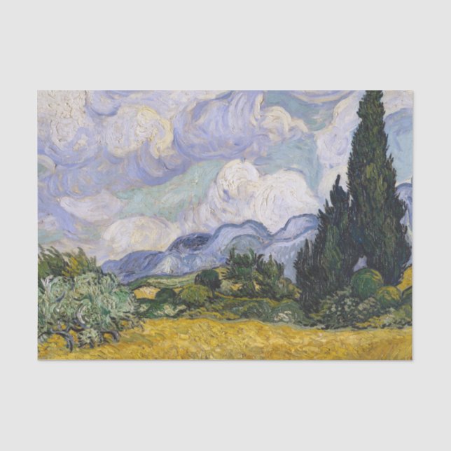 Weizenfeld mit Zypressen Van Gough Decoupage Seidenpapier (Vorderseite)