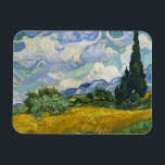 Weizenfeld mit Zypressen, Vincent van Gogh Magnet<br><div class="desc">Ende Juni 1889 gewannen die Zypressen in Van Gogh's Werk an Boden, als er beschloss, eine seiner ersten Serien in Saint-Rémy den mächtigen Bäumen zu widmen. Seine überschwänglichen Vor-Ort-Studien zeichnen sich durch sein reichhaltiges Impasto aus, u.a. durch die nah-oben-vertikale Sicht der Zypressen und die majestätische horizontale Komposition des Met. Van...</div>