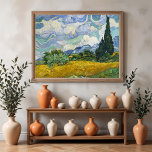 Weizenfeld mit Zypressen, Vincent van Gogh Poster<br><div class="desc">Ende Juni 1889 gewannen die Zypressen in Van Gogh's Werk an Boden, als er beschloss, eine seiner ersten Serien in Saint-Rémy den mächtigen Bäumen zu widmen. Seine überschwänglichen Vor-Ort-Studien zeichnen sich durch sein reichhaltiges Impasto aus, u.a. durch die nah-oben-vertikale Sicht der Zypressen und die majestätische horizontale Komposition des Met. Van...</div>