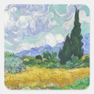 Weizenfeld mit Zypressen von Van Gogh Quadratischer Aufkleber