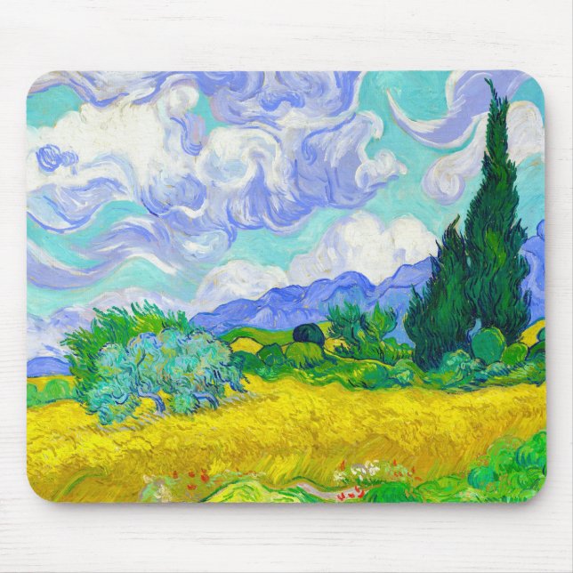 Weizenfeld mit Zypressen von Vincent Van Gogh Mousepad (Vorne)