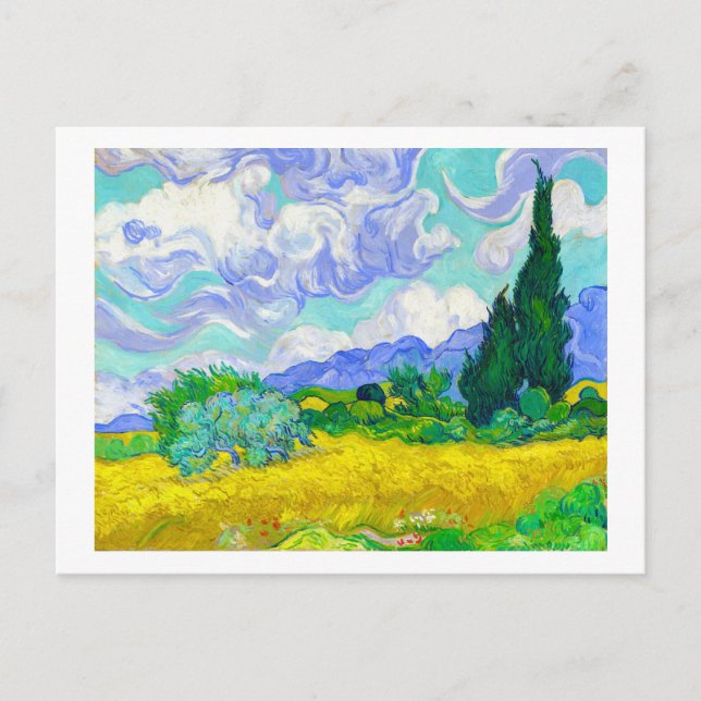 Weizenfeld mit Zypressen von Vincent Van Gogh Postkarte (Vorderseite)