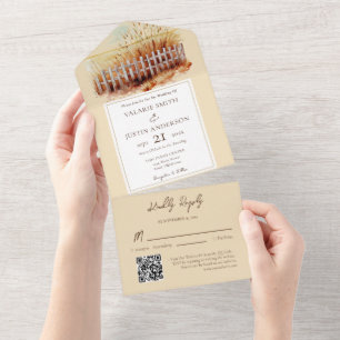 Weizenfeld Zaun Western Hochzeit All In One Einladung