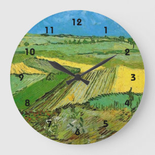 Weizenfelder in Auvers unter bewölktem Himmel Große Wanduhr