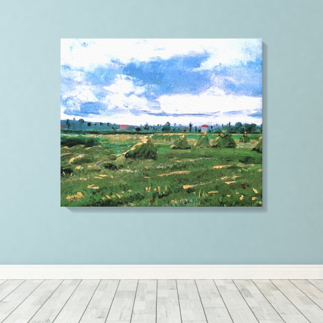 Weizenfelder mit Hystacks von Vincent van Gogh Leinwanddruck (Insitu (Holzboden))