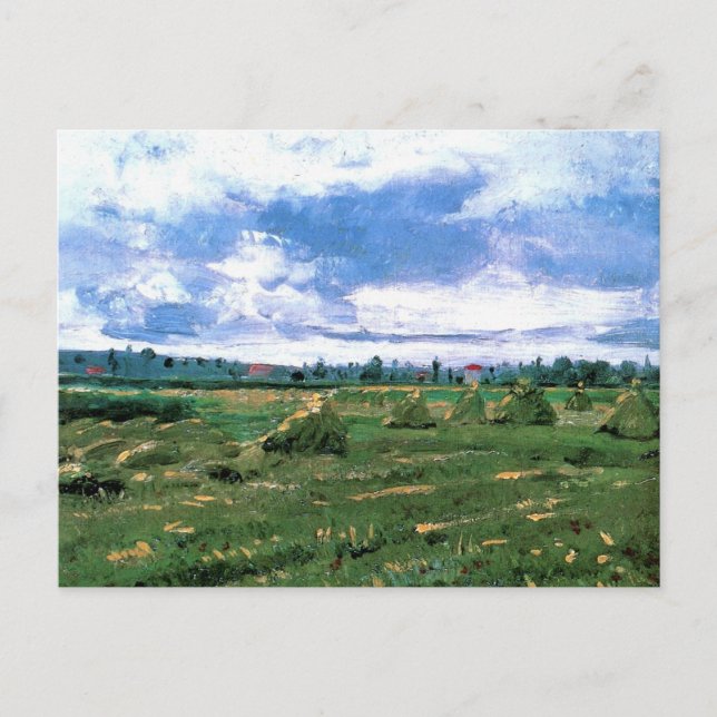 Weizenfelder mit Hystacks von Vincent van Gogh Postkarte (Vorderseite)