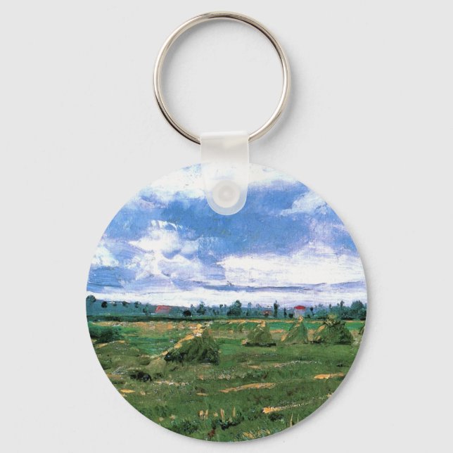 Weizenfelder mit Hystacks von Vincent van Gogh Schlüsselanhänger (Vorderseite)