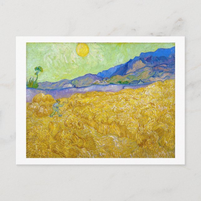 Weizenfelder mit Sensenmann bei Sunrise Van Gogh Postkarte (Vorderseite)