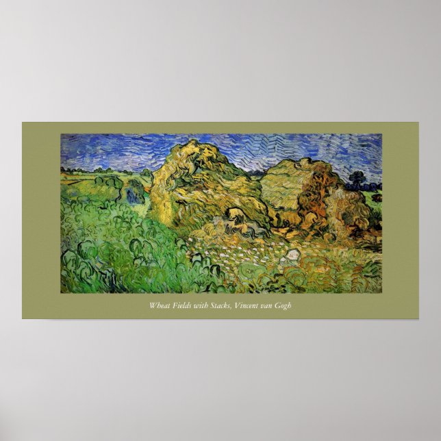 Weizenfelder mit Stacks, Vincent van Gogh Poster (Vorne)