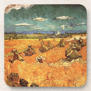 Weizenscheunen mit Schnitter von Vincent van Gogh Untersetzer