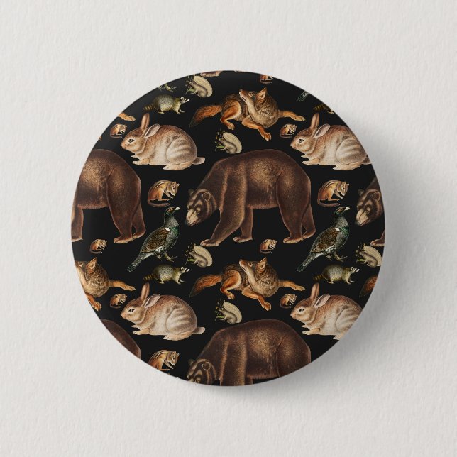 Weizenwaldtiere Blumenmuster Button (Vorderseite)